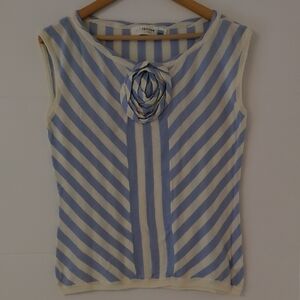 Anthropology Sparrow Y2k 3 D Rose Embellish Striped Sleeveless Top Blue& White